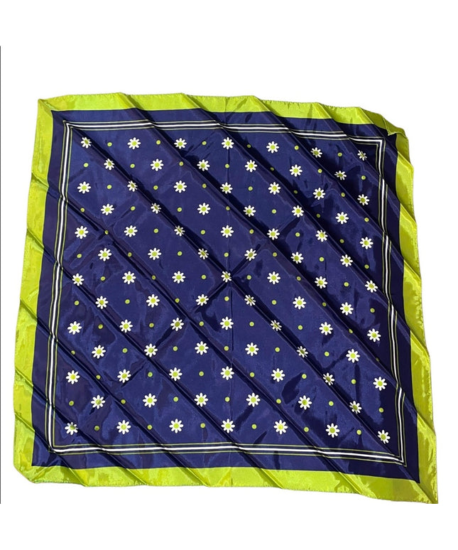 Vintage 1960s Green blue white DAISEY acetate scarf 26”