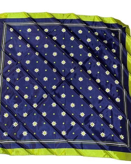 Vintage 1960s Green blue white DAISEY acetate scarf 26”