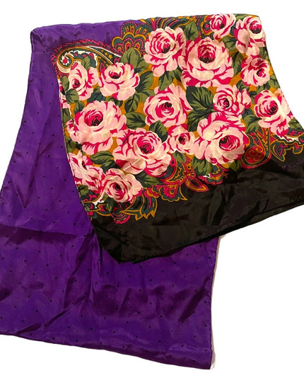 Vintage purple polka dot fancy flower silk scarf ECHO