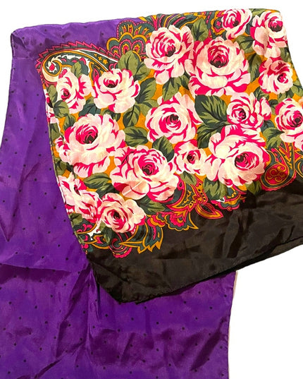 Vintage purple polka dot fancy flower silk scarf ECHO