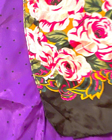 Vintage purple polka dot fancy flower silk scarf ECHO