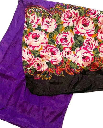 Vintage purple polka dot fancy flower silk scarf ECHO