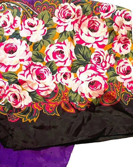 Vintage purple polka dot fancy flower silk scarf ECHO