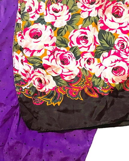 Vintage purple polka dot fancy flower silk scarf ECHO