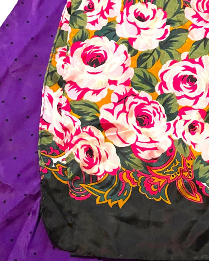 Vintage purple polka dot fancy flower silk scarf ECHO