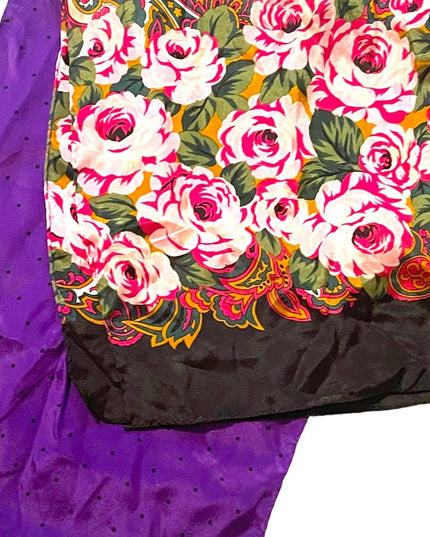 Vintage purple polka dot fancy flower silk scarf ECHO