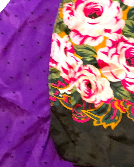 Vintage purple polka dot fancy flower silk scarf ECHO