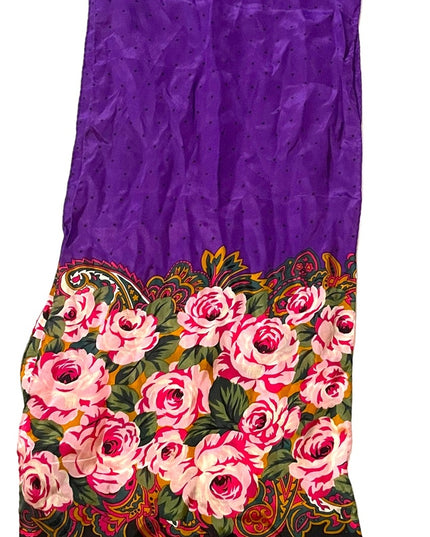 Vintage purple polka dot fancy flower silk scarf ECHO