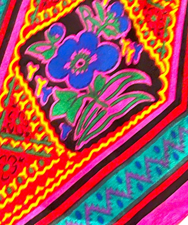 Vintage 1980s Liz Claiborne Southwestern Colors flower pink teal black scarf