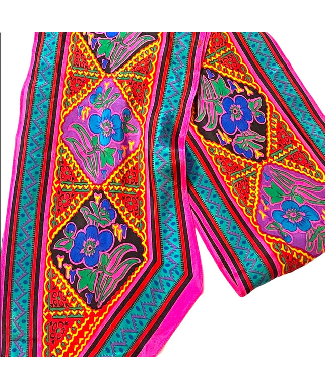 Vintage 1980s Liz Claiborne Southwestern Colors flower pink teal black scarf