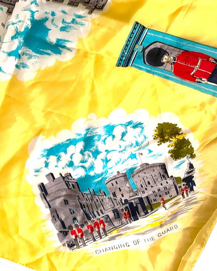 Vintage 1960s WJ Daniel UK British Travel Vacation scarf Yellow Tourist