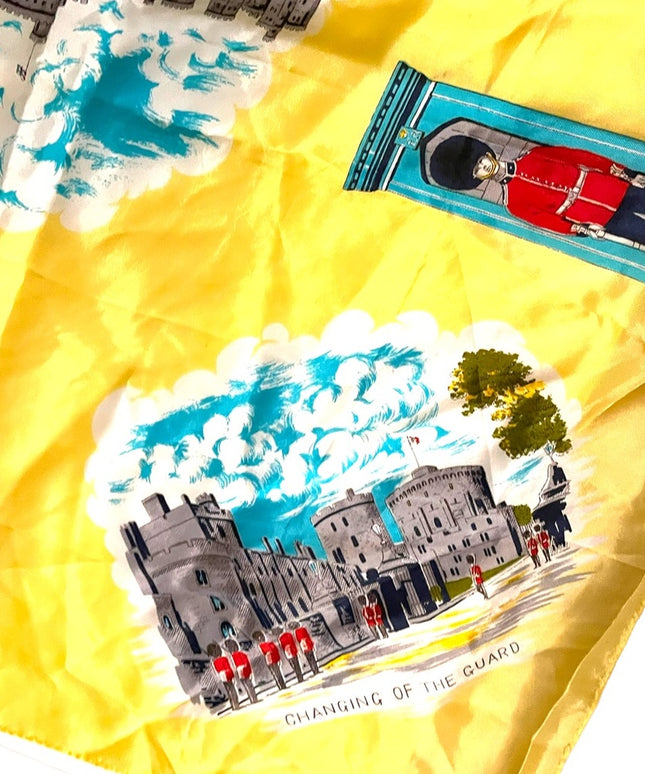 Vintage 1960s WJ Daniel UK British Travel Vacation scarf Yellow Tourist