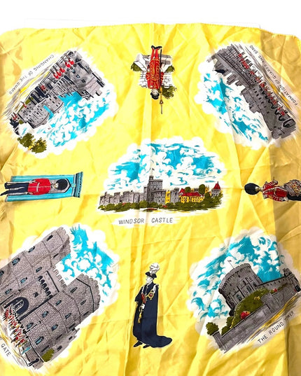 Vintage 1960s WJ Daniel UK British Travel Vacation scarf Yellow Tourist