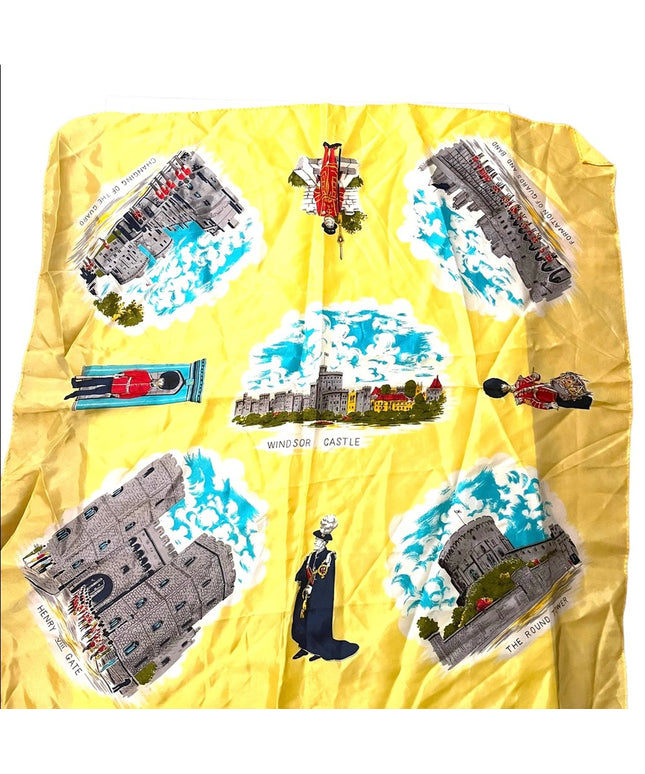 Vintage 1960s WJ Daniel UK British Travel Vacation scarf Yellow Tourist