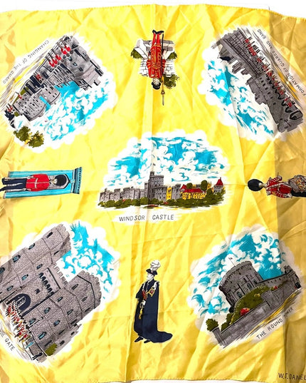Vintage 1960s WJ Daniel UK British Travel Vacation scarf Yellow Tourist
