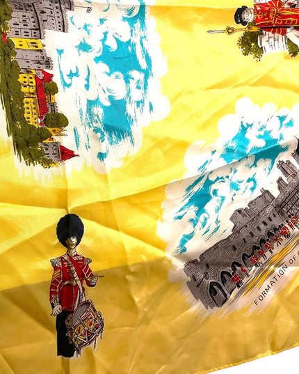 Vintage 1960s WJ Daniel UK British Travel Vacation scarf Yellow Tourist