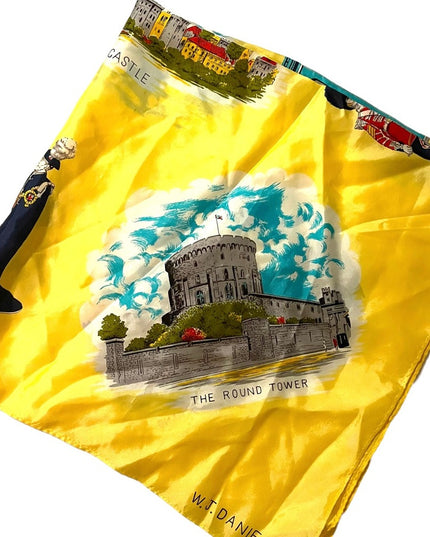 Vintage 1960s WJ Daniel UK British Travel Vacation scarf Yellow Tourist