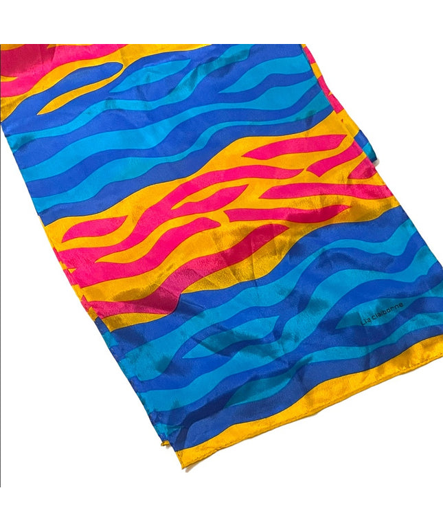 Vintage colorful blue yellow pink Silk Liz Claiborne Scarf
