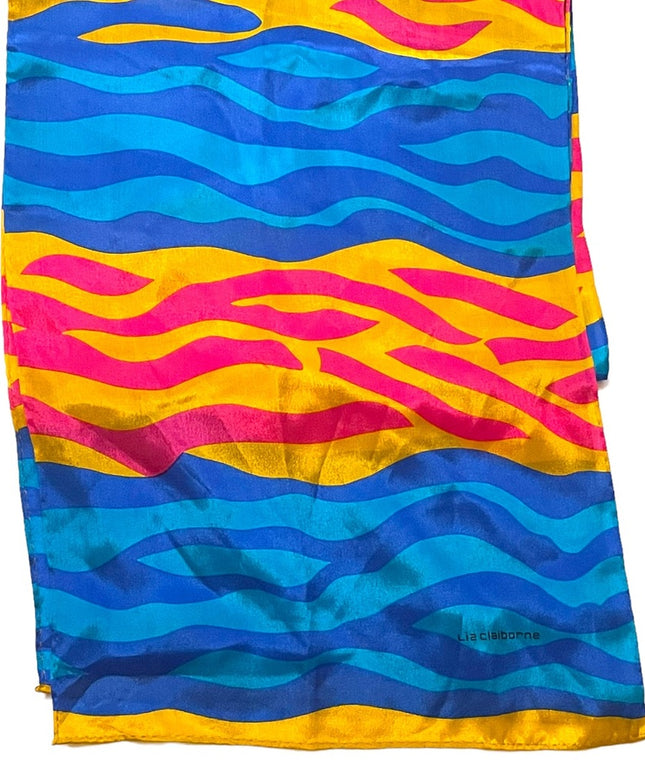 Vintage colorful blue yellow pink Silk Liz Claiborne Scarf