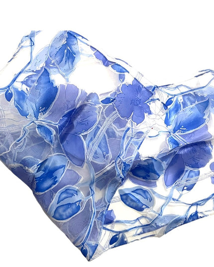 Vintage 1950s Sheer Blue & white lovely flower scarf  Chiffon