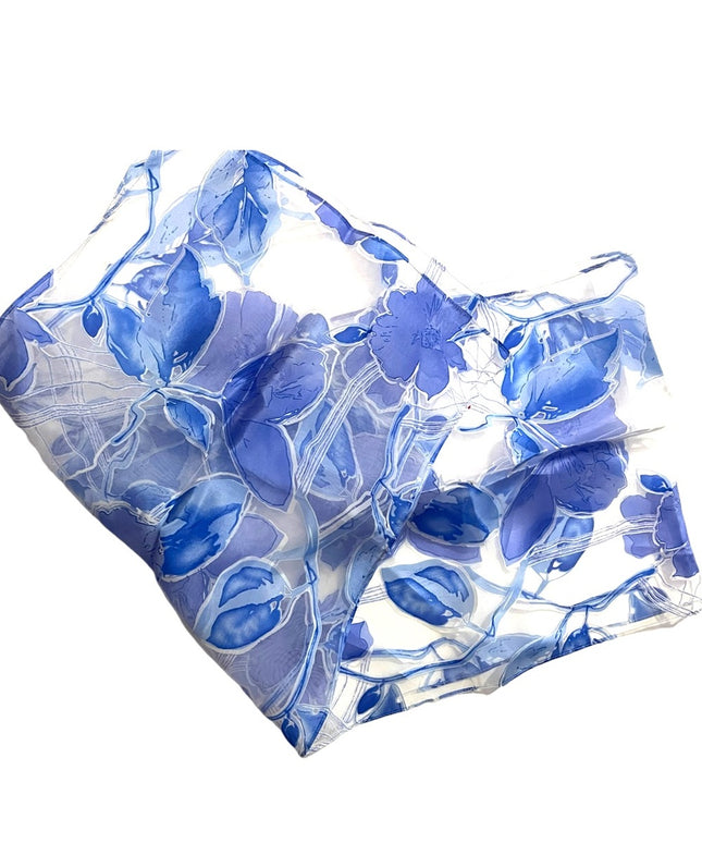 Vintage 1950s Sheer Blue & white lovely flower scarf  Chiffon