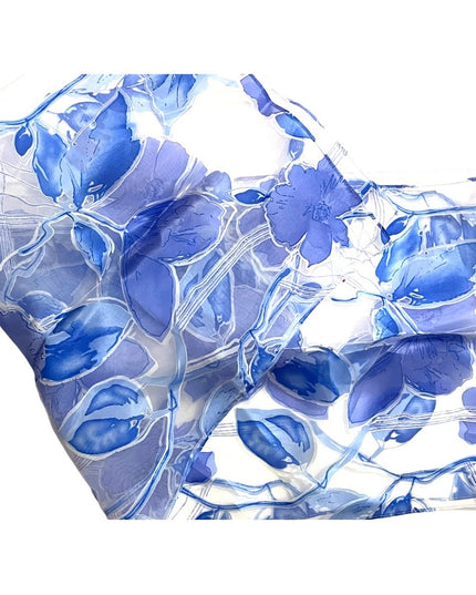 Vintage 1950s Sheer Blue & white lovely flower scarf  Chiffon
