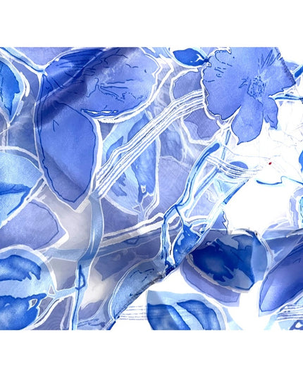 Vintage 1950s Sheer Blue & white lovely flower scarf  Chiffon