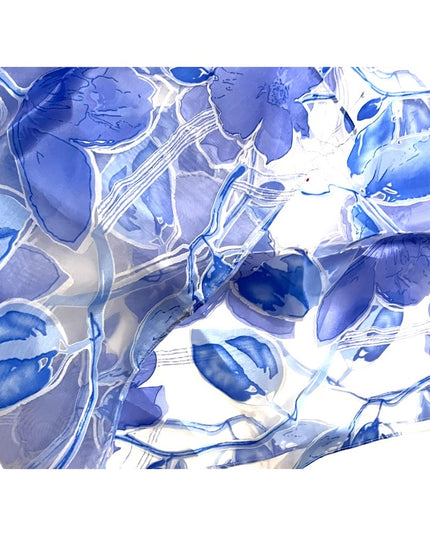 Vintage 1950s Sheer Blue & white lovely flower scarf  Chiffon