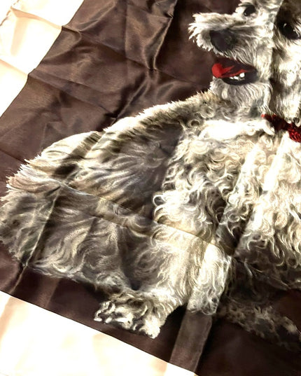 Vintage 1960s groovy POODLE dog silk scarf