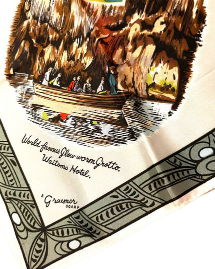 Vintage 1950s Milford Sound Acetate tourist scarf vacation tour fishing printed