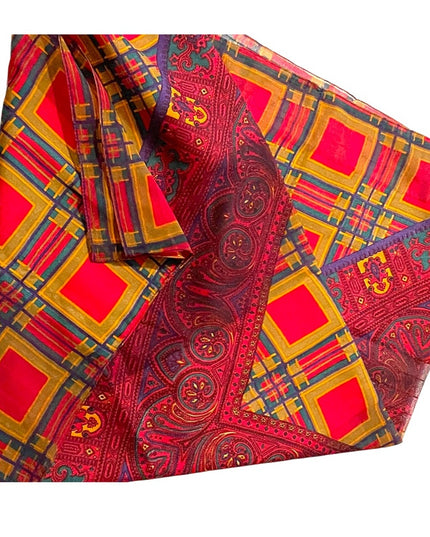 Vintage 1960s Fancy silk sheer Geometric with paisley print Large scarf