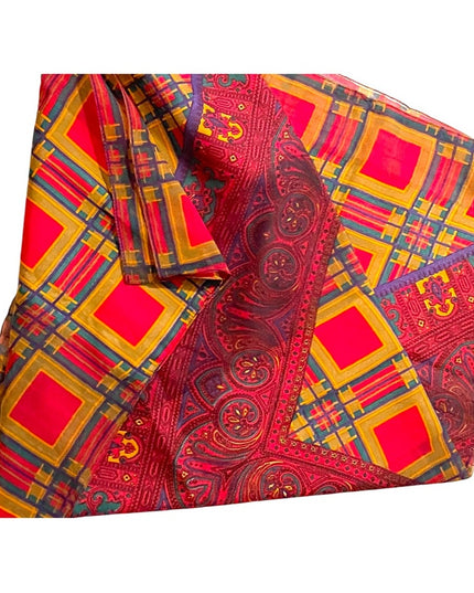 Vintage 1960s Fancy silk sheer Geometric with paisley print Large scarf