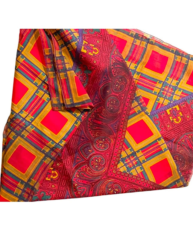 Vintage 1960s Fancy silk sheer Geometric with paisley print Large scarf