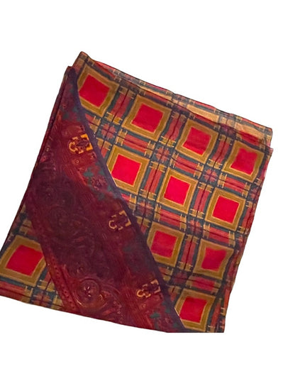 Vintage 1960s Fancy silk sheer Geometric with paisley print Large scarf