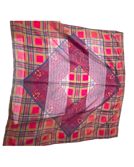 Vintage 1960s Fancy silk sheer Geometric with paisley print Large scarf