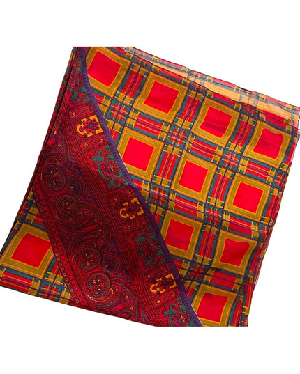 Vintage 1960s Fancy silk sheer Geometric with paisley print Large scarf