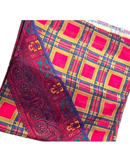 Vintage 1960s Fancy silk sheer Geometric with paisley print Large scarf