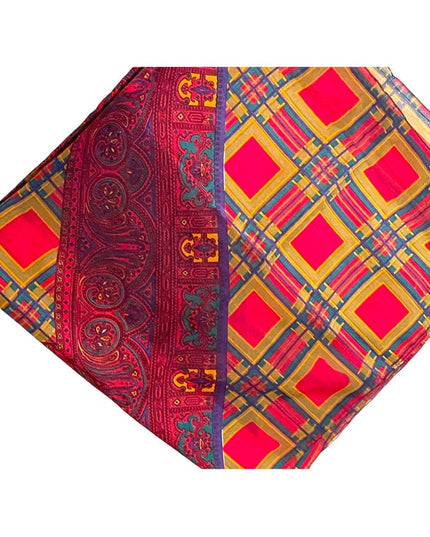 Vintage 1960s Fancy silk sheer Geometric with paisley print Large scarf