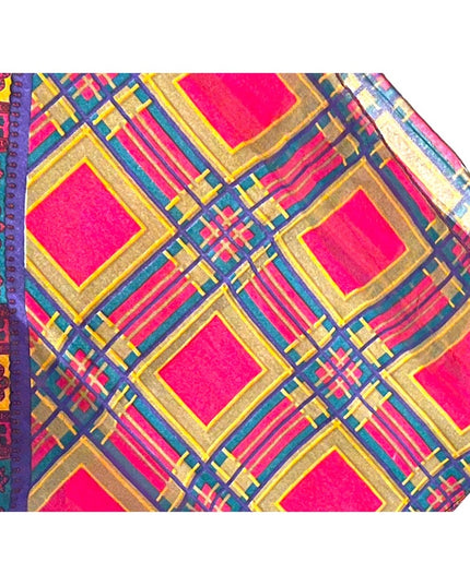 Vintage 1960s Fancy silk sheer Geometric with paisley print Large scarf