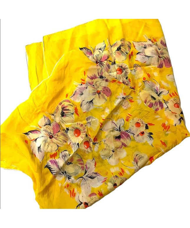 Lovely YELLOW 1960s soft silky sheer SILK hawaiian flower scarf OMG’