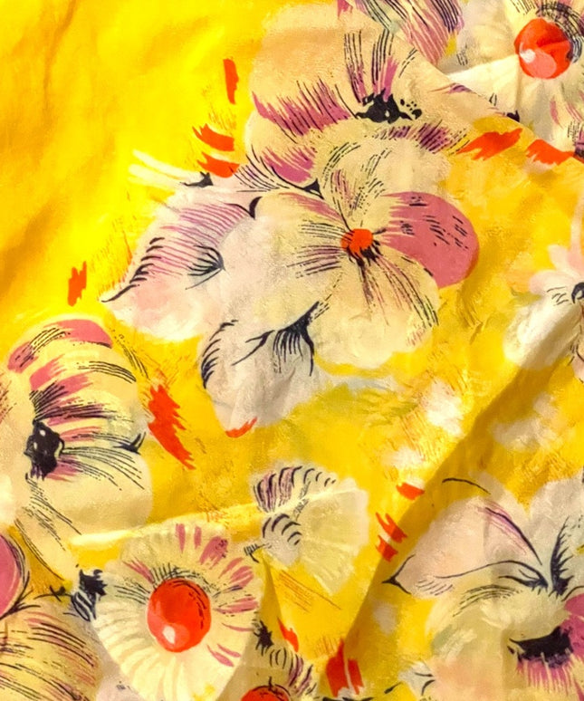 Lovely YELLOW 1960s soft silky sheer SILK hawaiian flower scarf OMG’