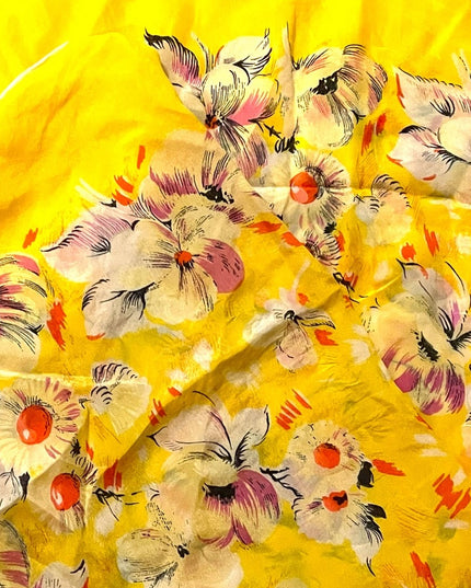 Lovely YELLOW 1960s soft silky sheer SILK hawaiian flower scarf OMG’