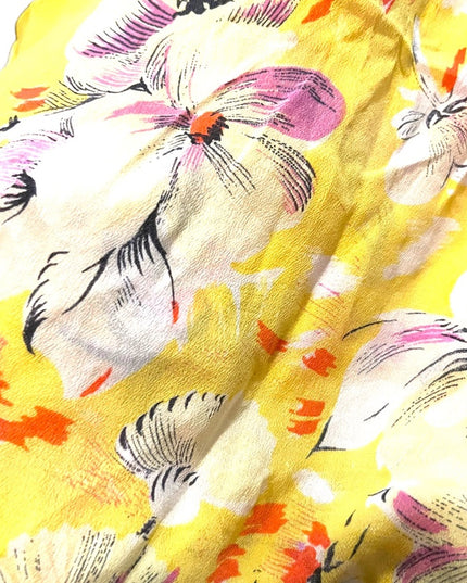 Lovely YELLOW 1960s soft silky sheer SILK hawaiian flower scarf OMG’