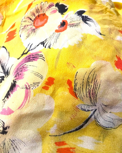 Lovely YELLOW 1960s soft silky sheer SILK hawaiian flower scarf OMG’