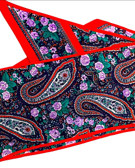 Vintage 1980s Red purple green Paisley flower scarf