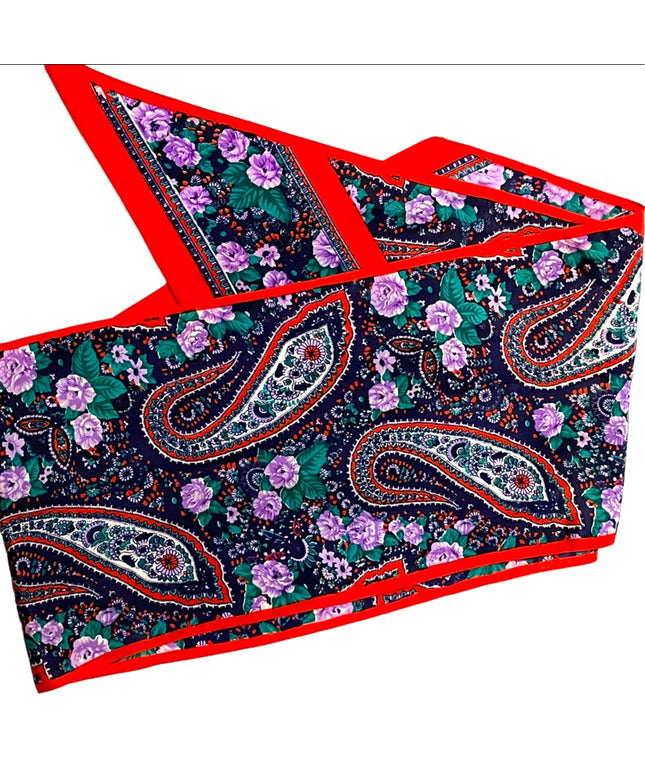 Vintage 1980s Red purple green Paisley flower scarf