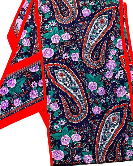 Vintage 1980s Red purple green Paisley flower scarf