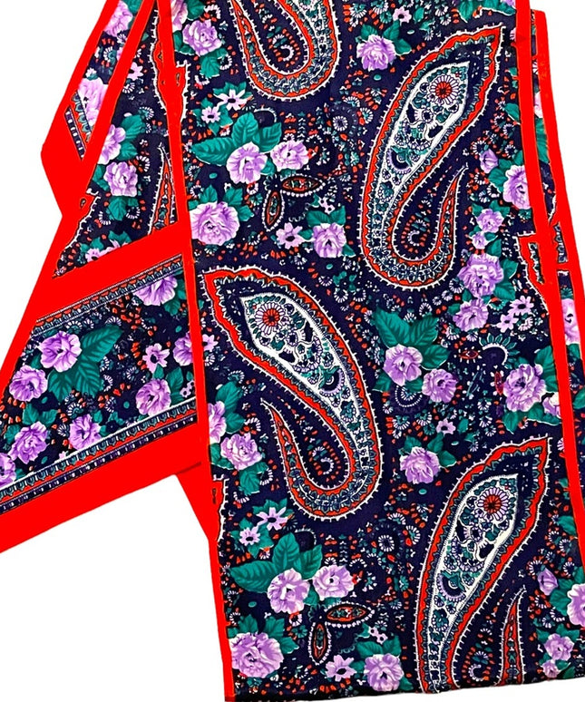 Vintage 1980s Red purple green Paisley flower scarf