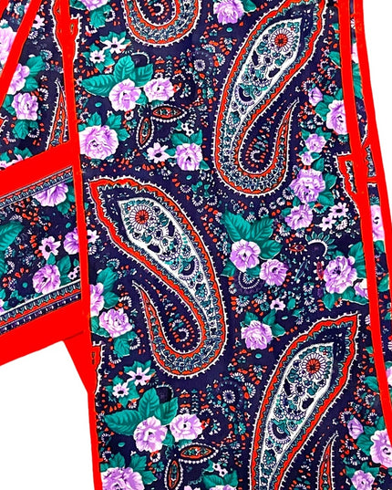 Vintage 1980s Red purple green Paisley flower scarf
