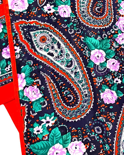 Vintage 1980s Red purple green Paisley flower scarf